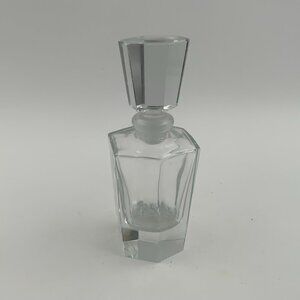 Vintage Art Deco Clear Facet Cut Unique Crystal Perfume Bottle w/Topper